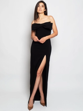 Long Sheath Dress with Black Bow