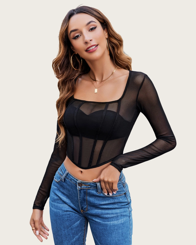 Mesh Top Y2K Sheer Blouse