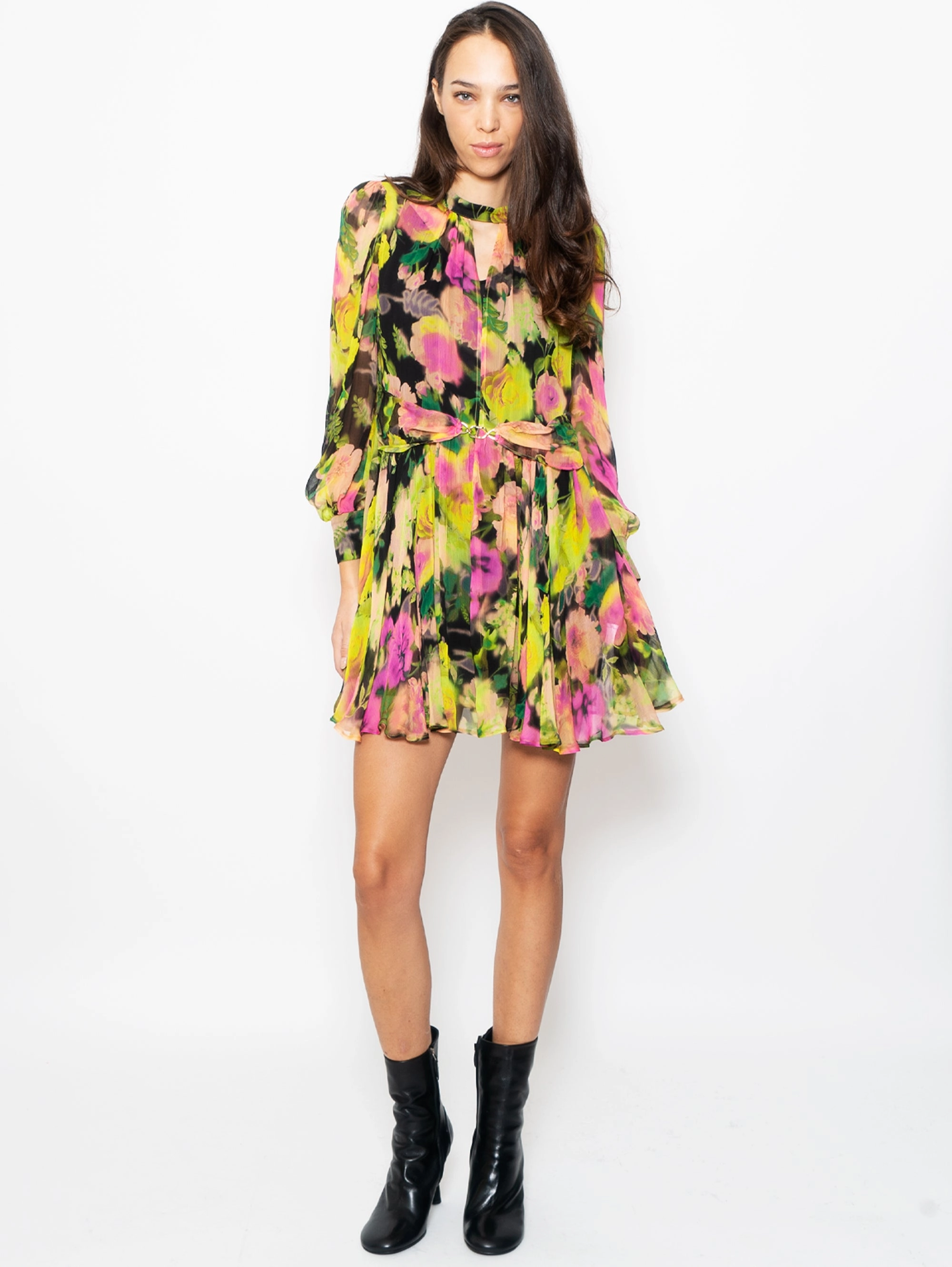 Multicolor Floral Print Crepe Dress