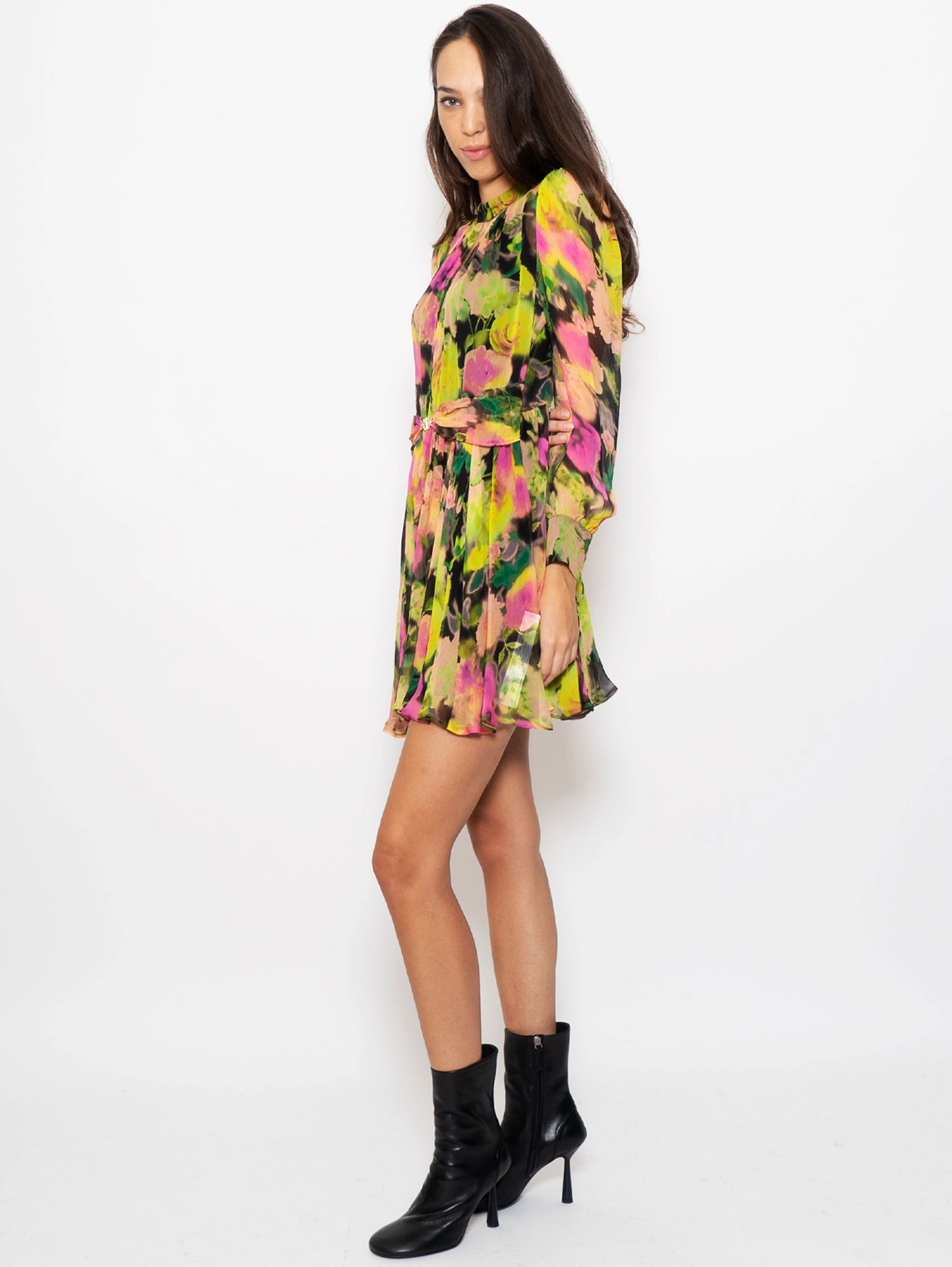 Multicolor Floral Print Crepe Dress