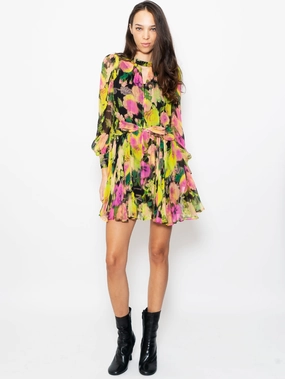 Multicolor Floral Print Crepe Dress