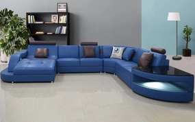 Navy Blue & Kahki Navasota Large Leather Sectional with Shape Chaise