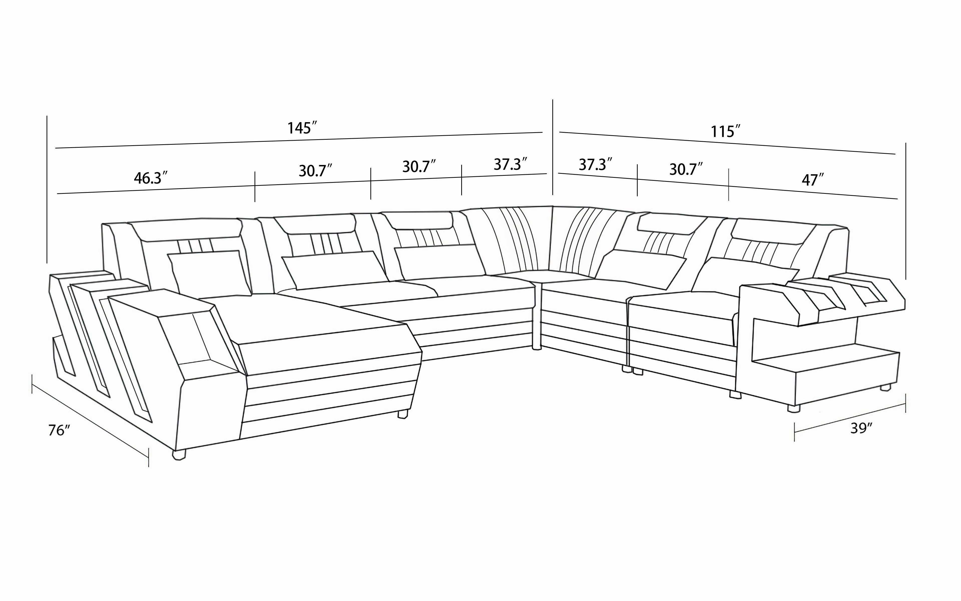 Neptune Modern Leather Sectional with LED Light