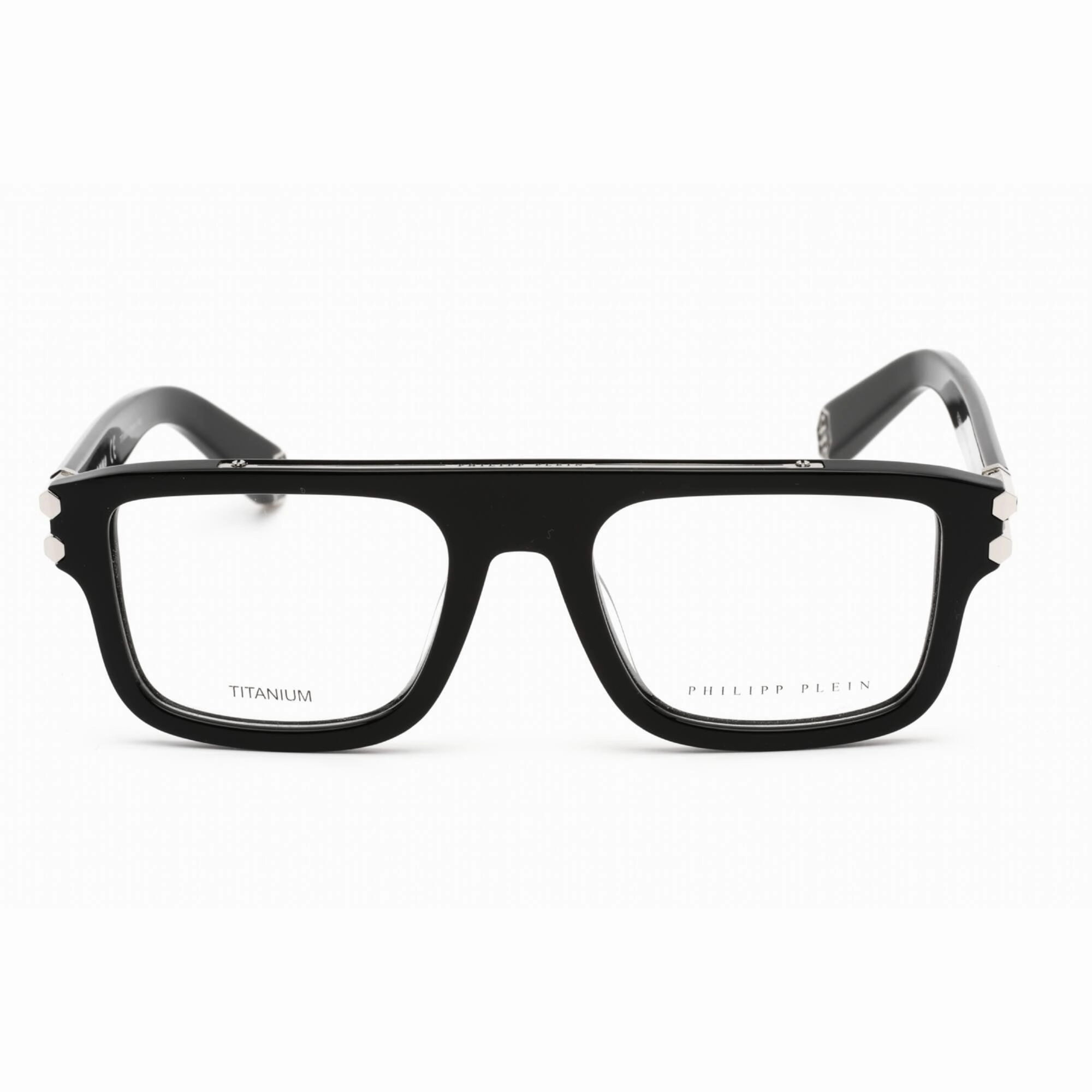 Philipp Plein Men's Eyeglasses - Rectangular Shiny Black Plastic Frame | VPP021M 700Y