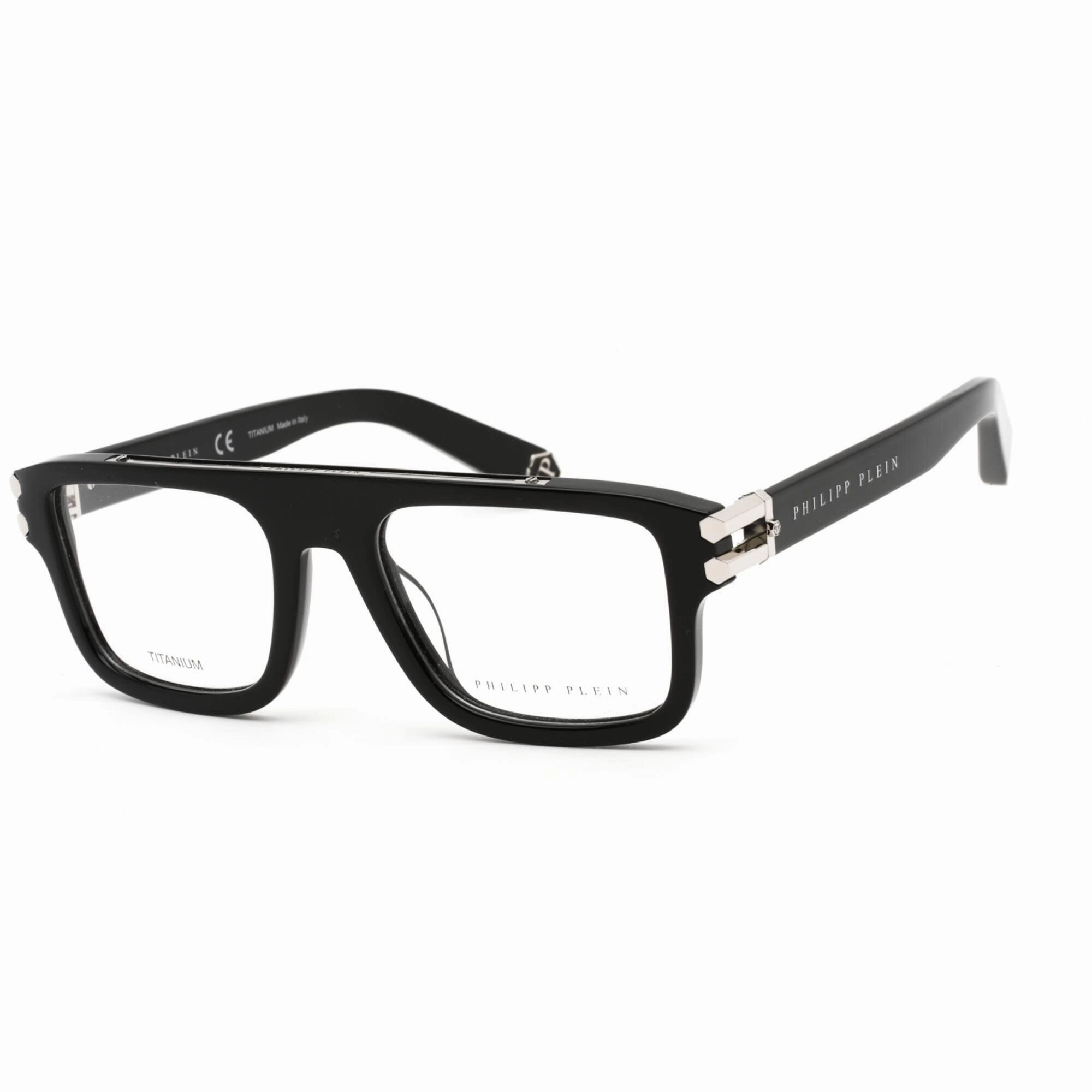 Philipp Plein Men's Eyeglasses - Rectangular Shiny Black Plastic Frame | VPP021M 700Y