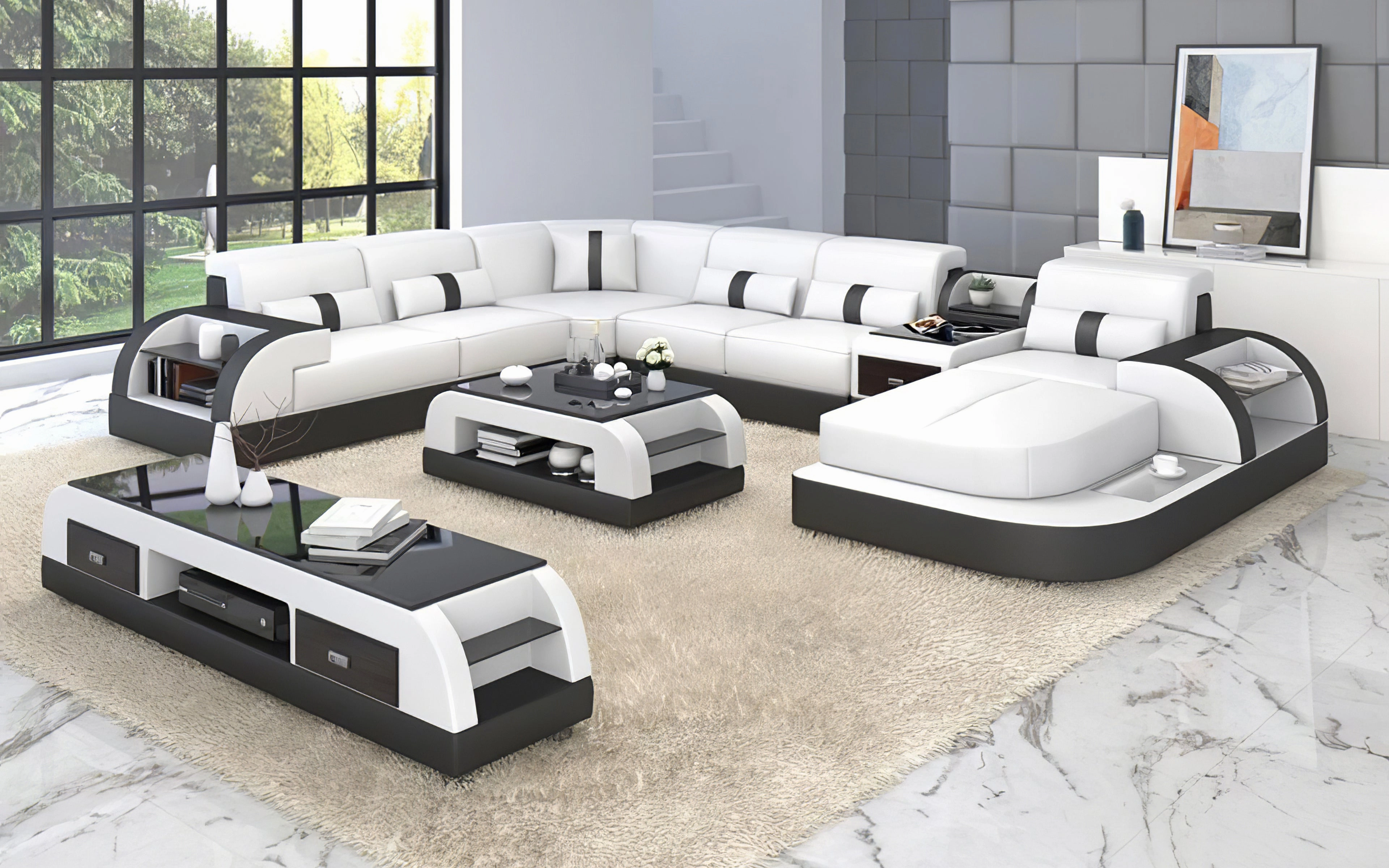 Piliu Modern U Shape Leather Sectional