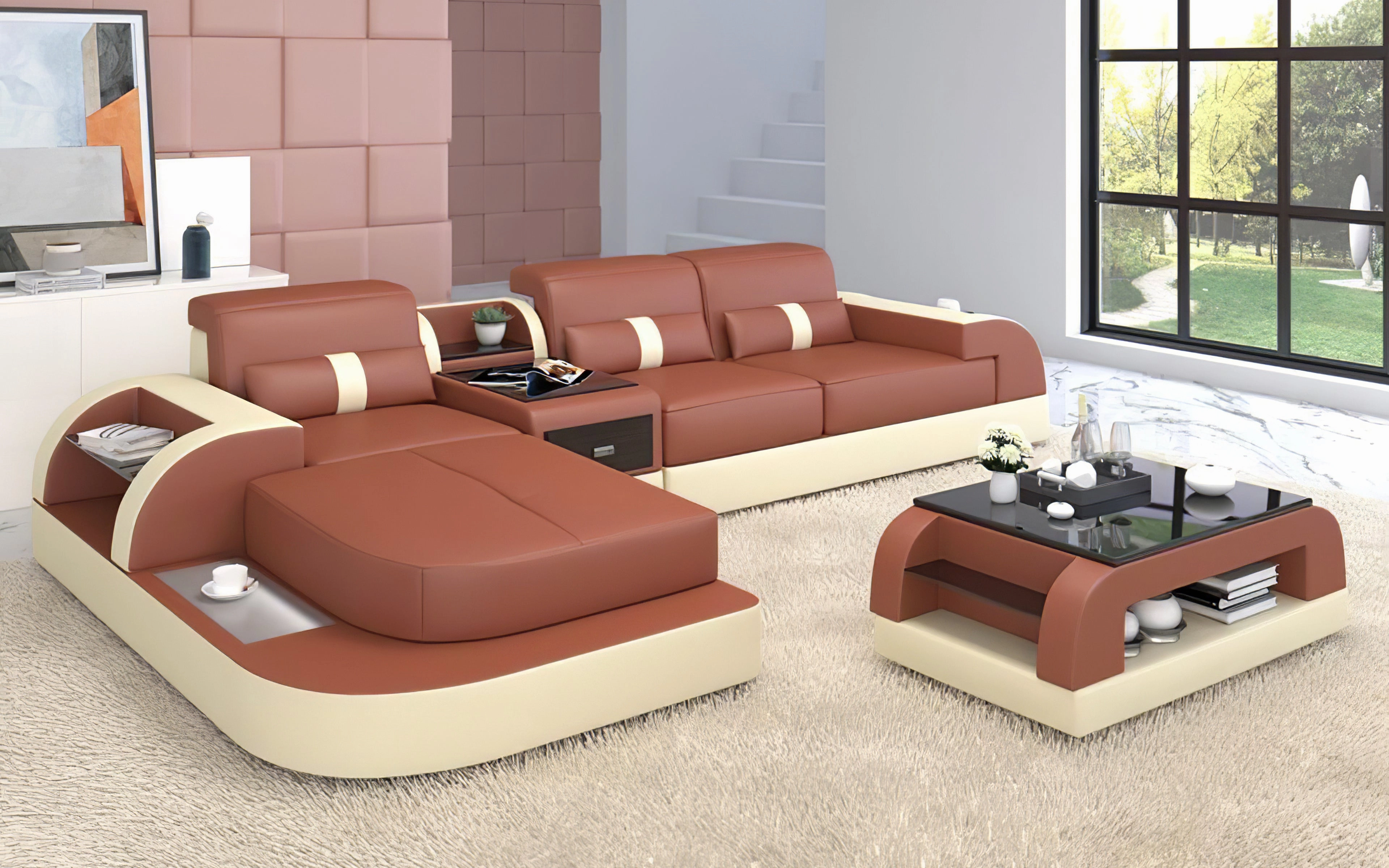 Piliu Small Leather Sectional with Chaise