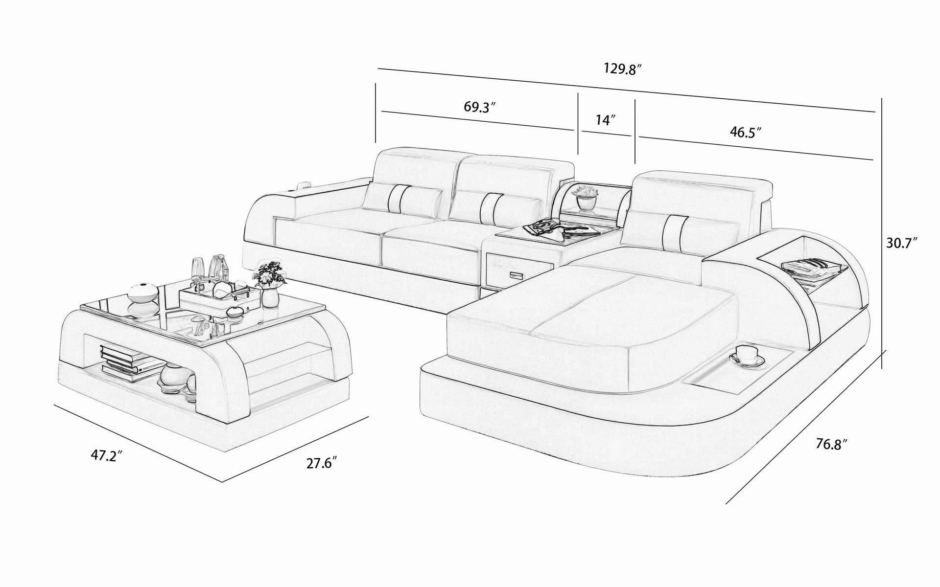 Piliu Small Leather Sectional with Chaise