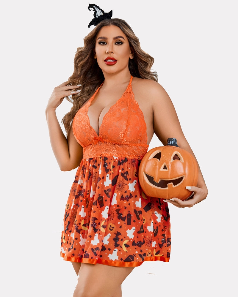 Plus Size Sheer Lace Mesh Babydoll