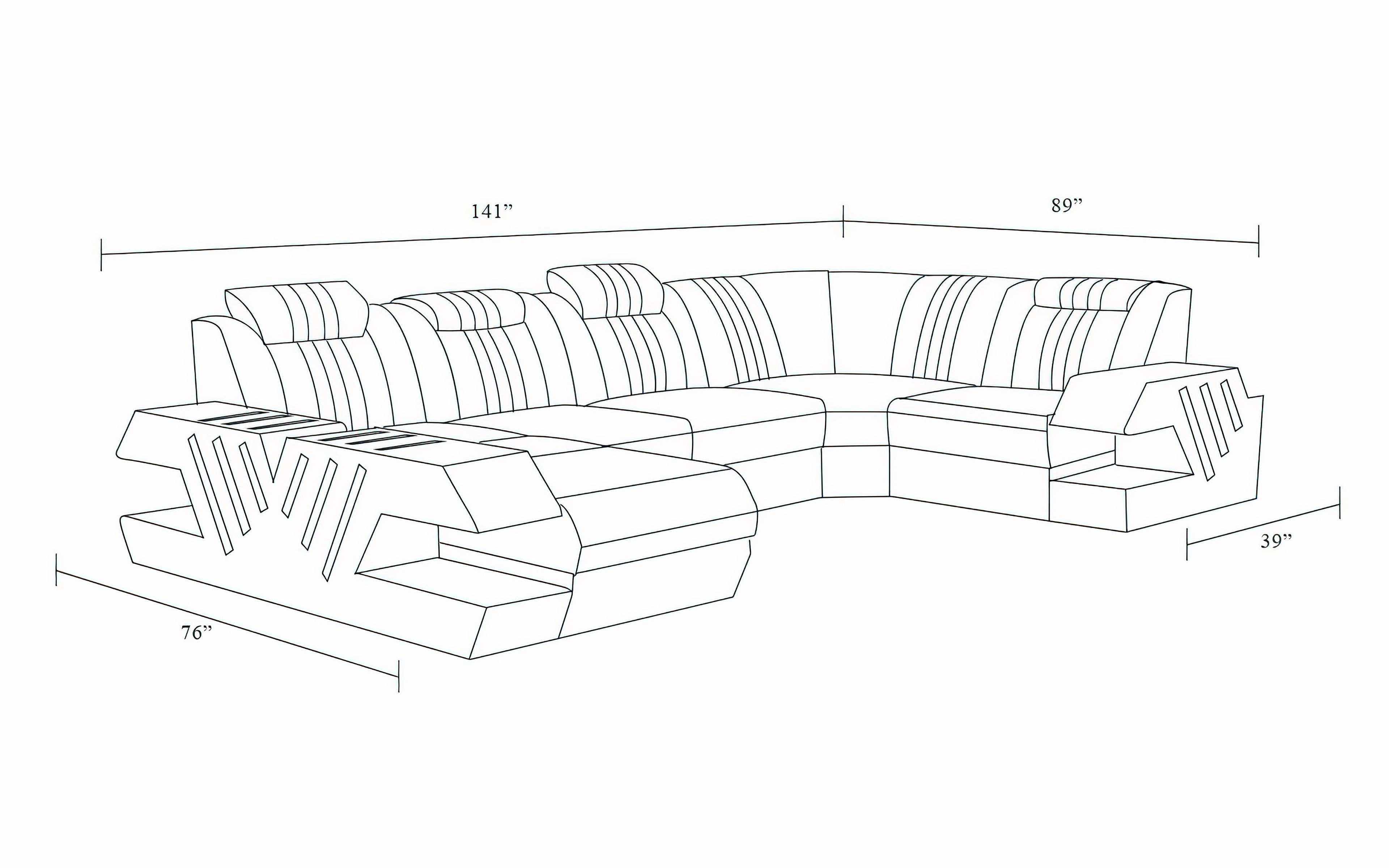 Pluto Modern Leather Sectional with Adjustable Headrest