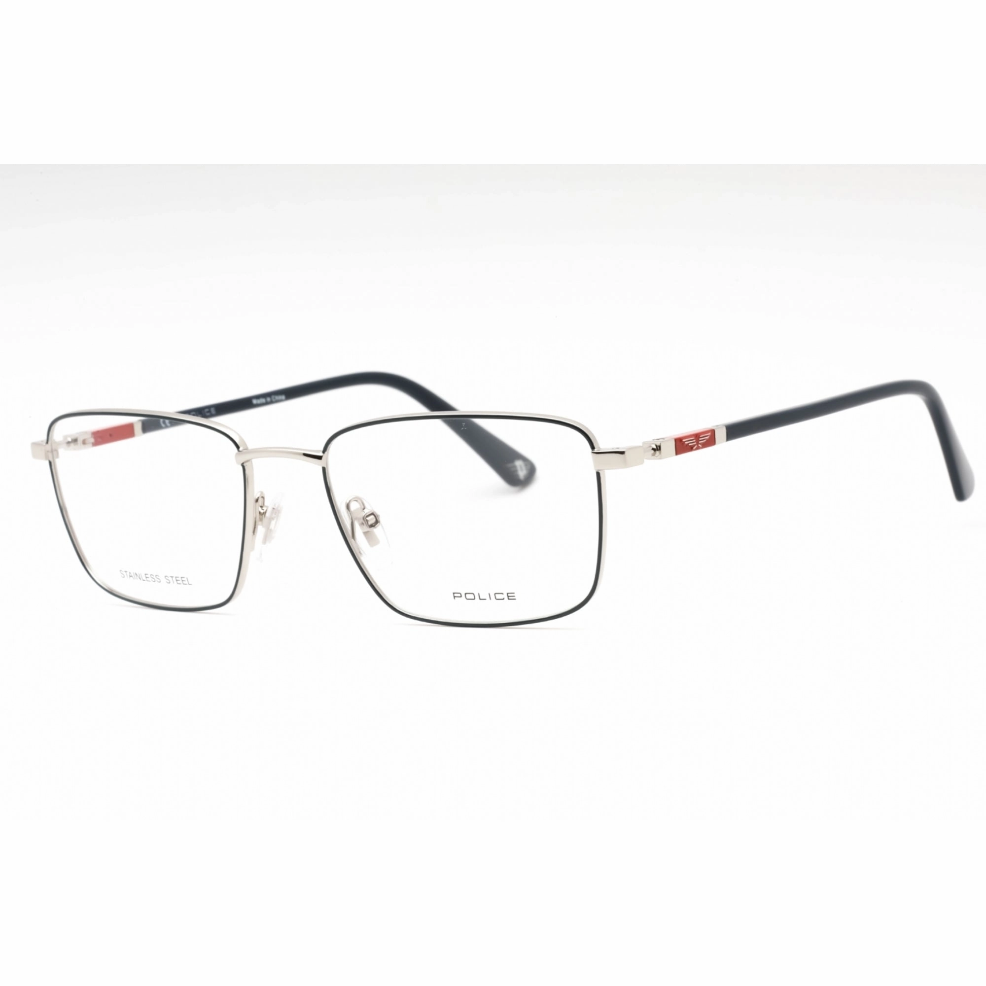 Police Men's Eyeglasses - Blue Silver Metal Rectangular 56mm Frame | VPLE97N 0E70