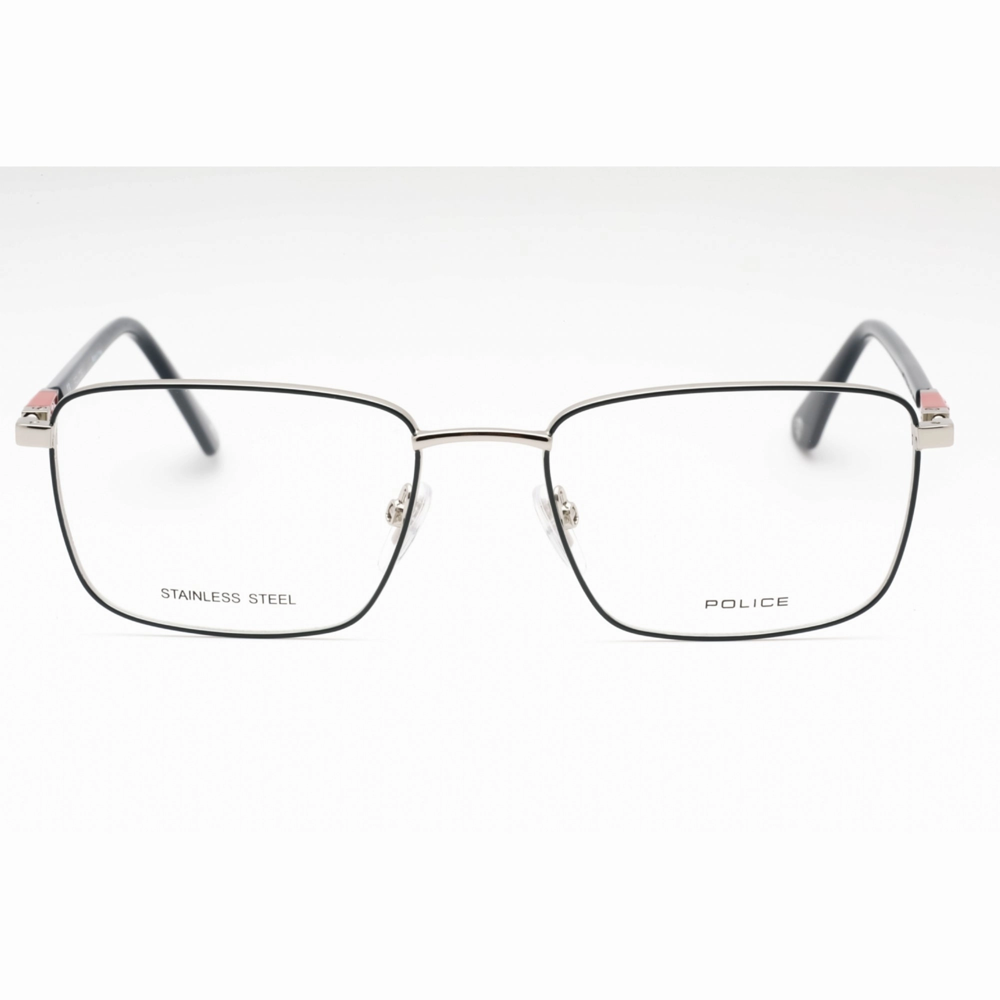 Police Men's Eyeglasses - Blue Silver Metal Rectangular 56mm Frame | VPLE97N 0E70
