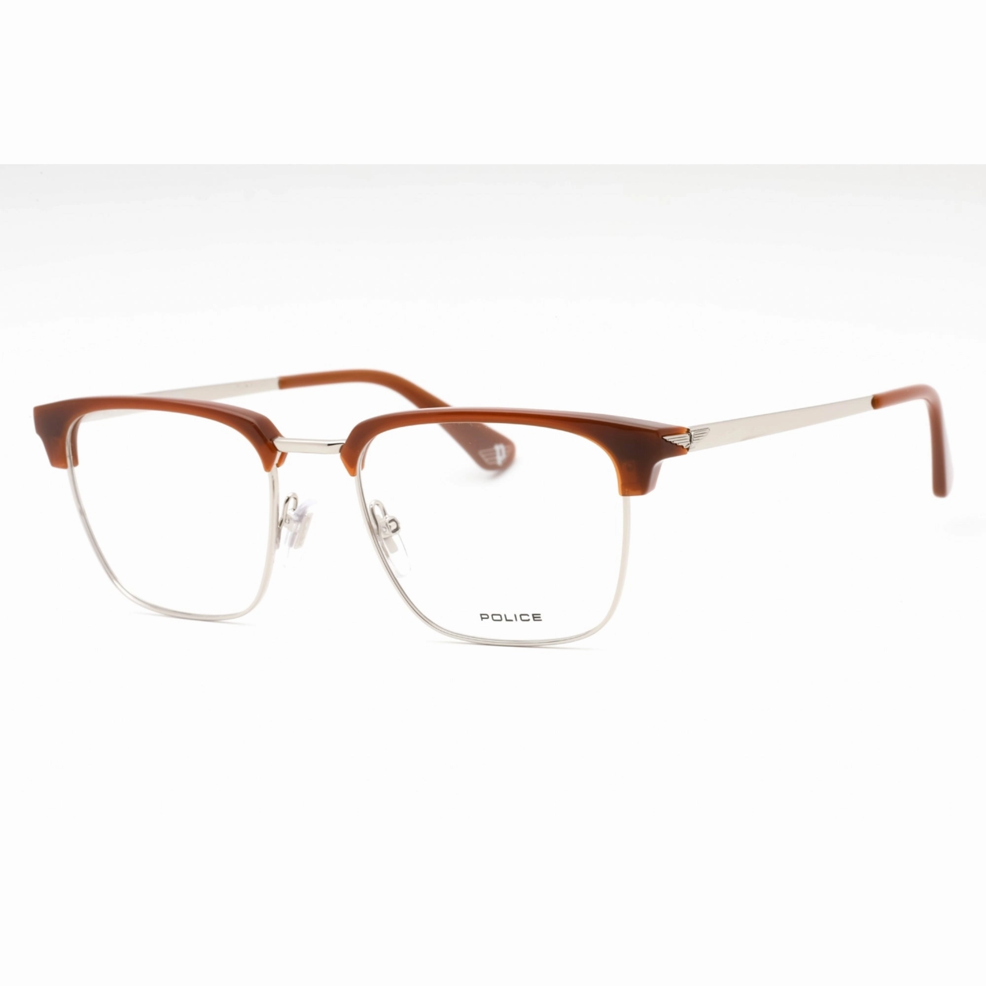 Police Men's Eyeglasses - Palladium/Brown Metal Square Full Rim Frame | VPLL64 0579