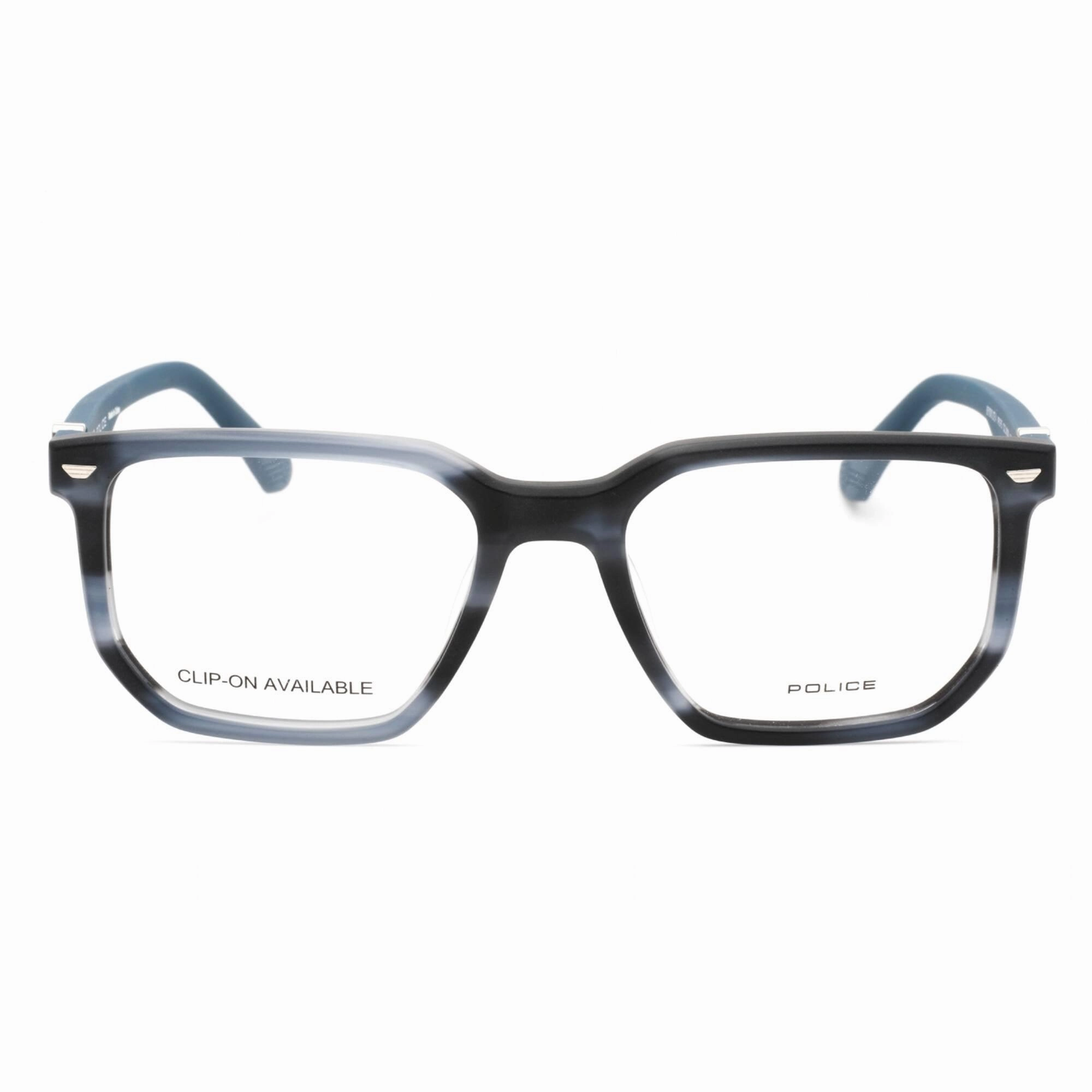 Police Men's Eyeglasses - Semi Matte Striped Blue Acetate Square Frame | VPLF75 M00M