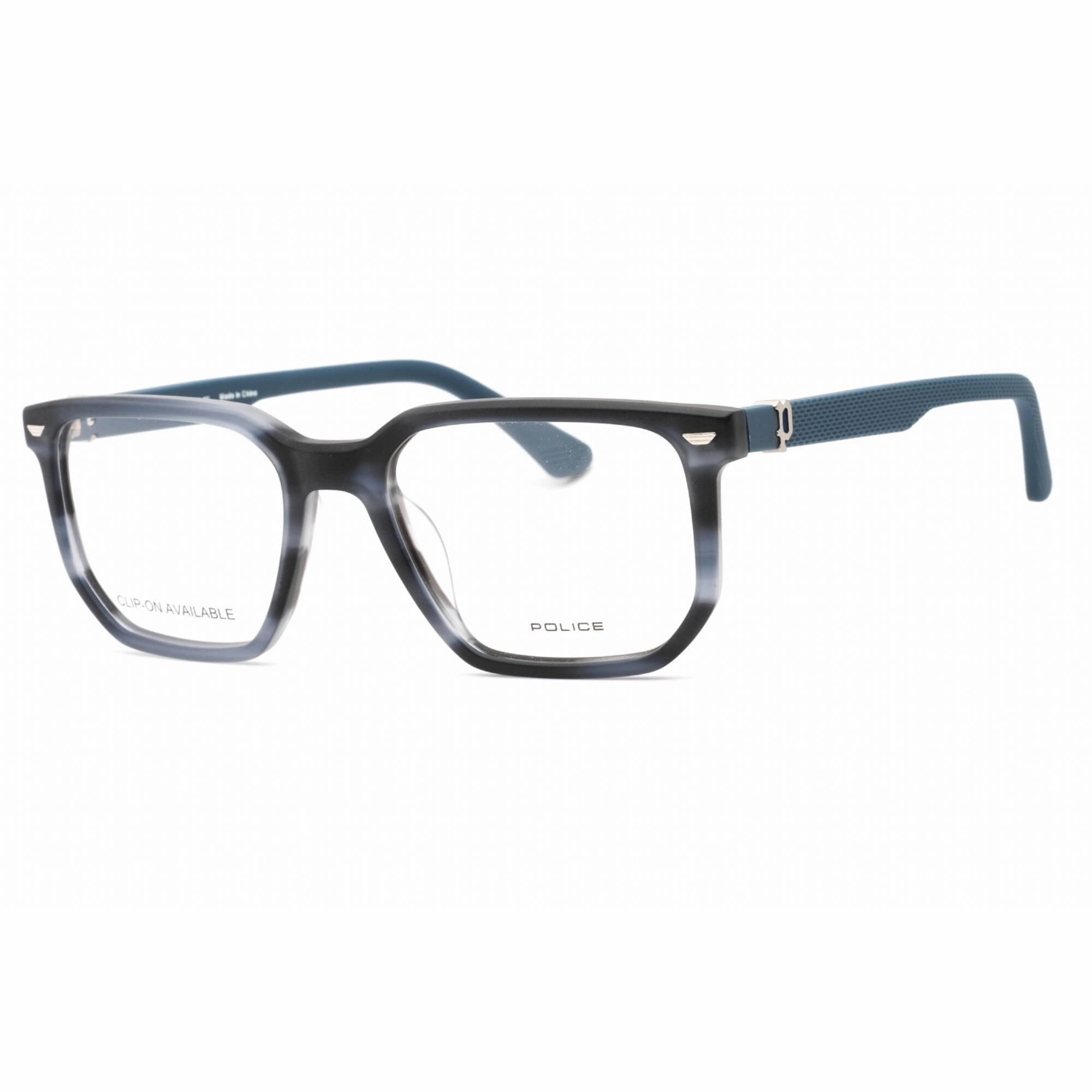 Police Men's Eyeglasses - Semi Matte Striped Blue Acetate Square Frame | VPLF75 M00M