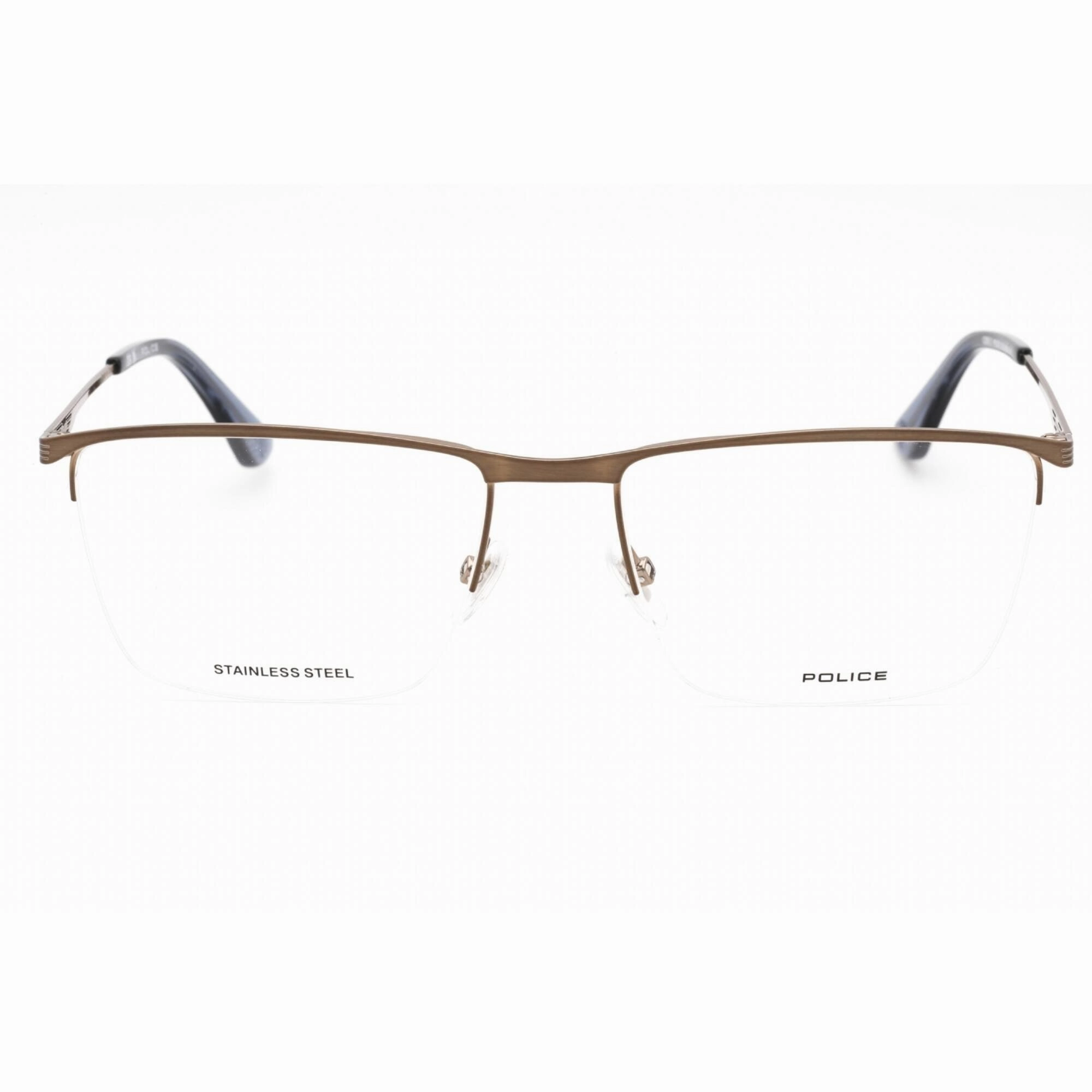 Police Men's Eyeglasses - Shiny Glossed Bronze Metal Rectangular Frame | VPLG75 0F68