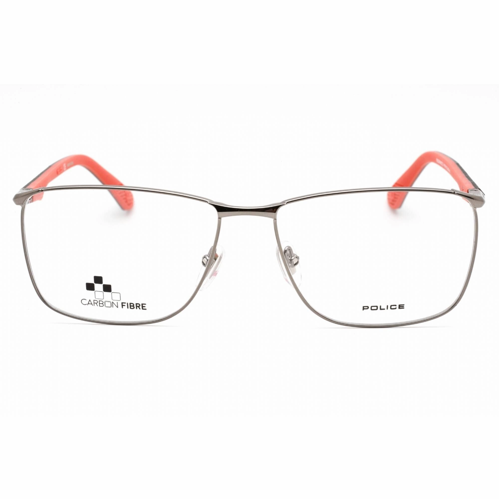 Police Men's Eyeglasses - Shiny Gunmetal Metal Square Frame Clear Lens | VPLF06 0509