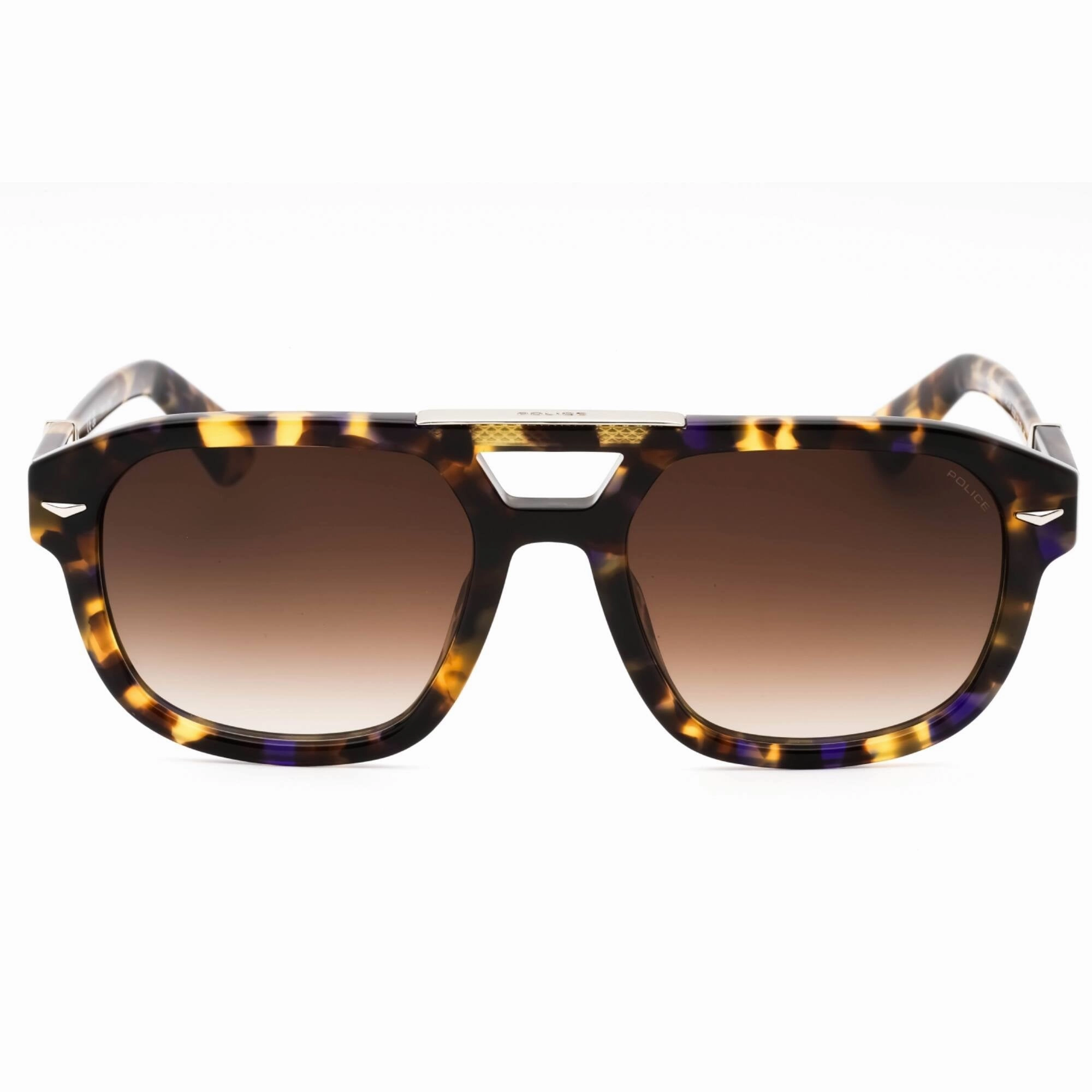 Police Men's Sunglasses - Shiny Havana Acetate Square Full Rim Frame | SPLL19M 0744