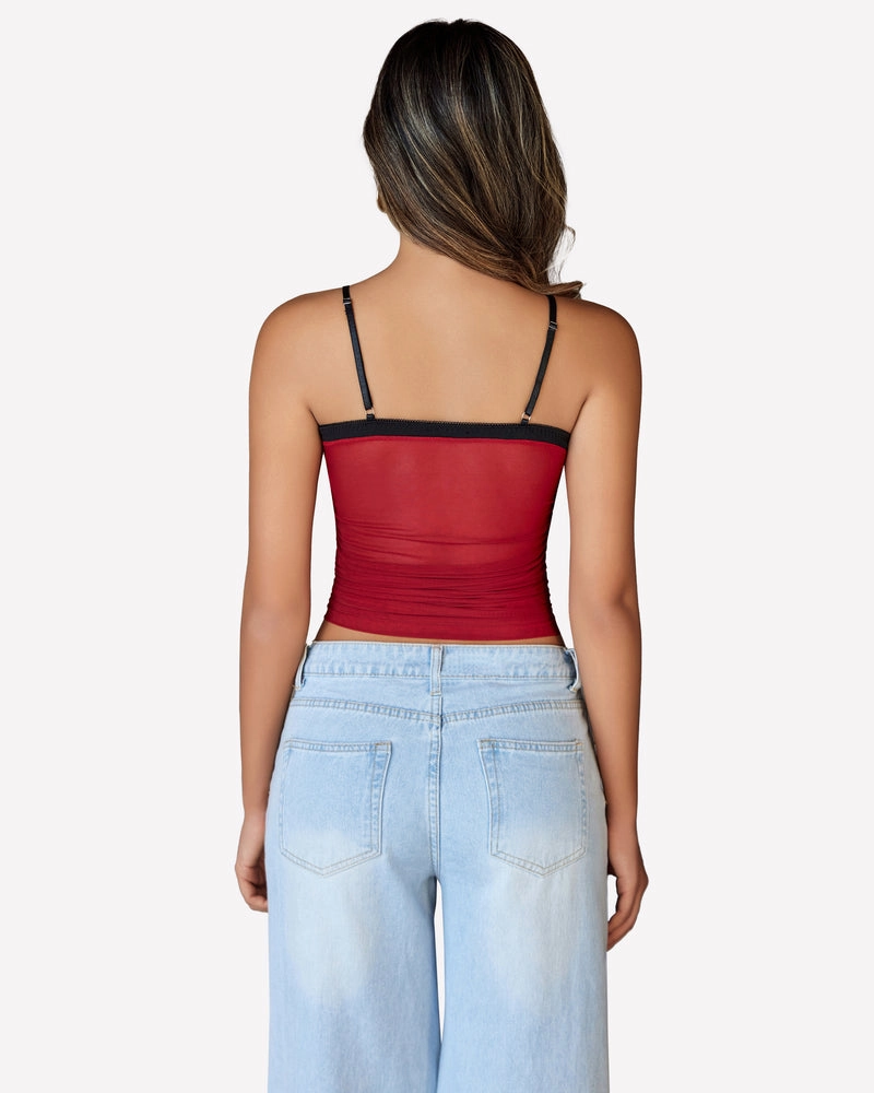 Ruched Y2K Tank Top Mesh Crop Tops