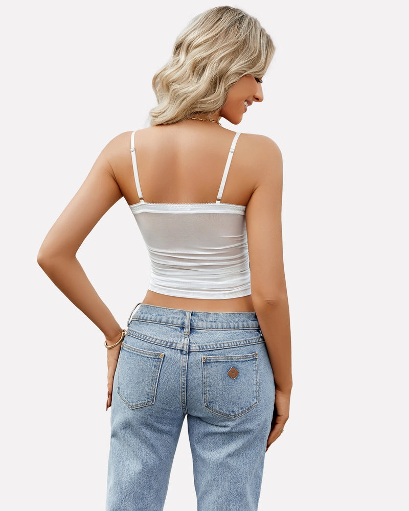 Ruched Y2K Tank Top Mesh Crop Tops