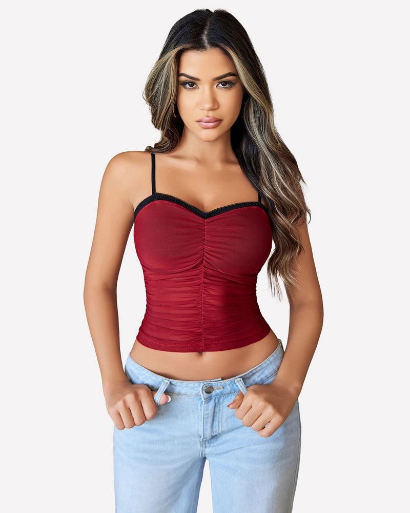 Ruched Y2K Tank Top Mesh Crop Tops