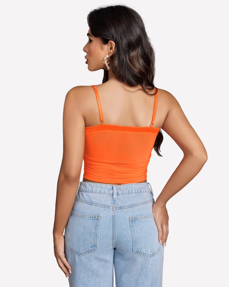 Ruched Y2K Tank Top Mesh Crop Tops