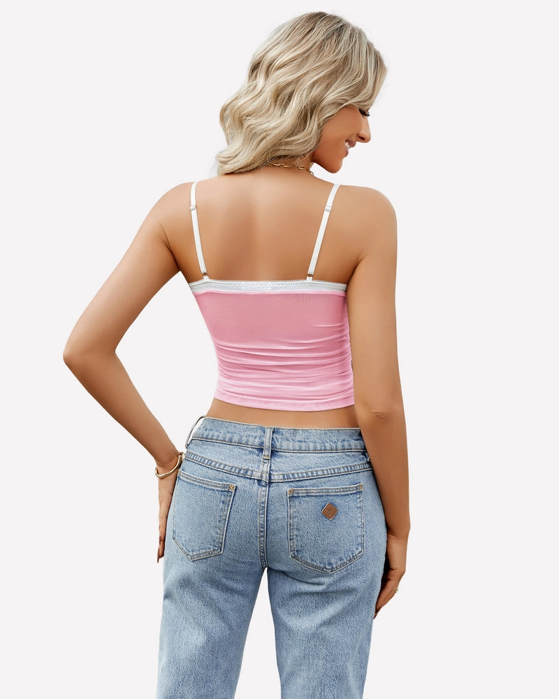 Ruched Y2K Tank Top Mesh Crop Tops