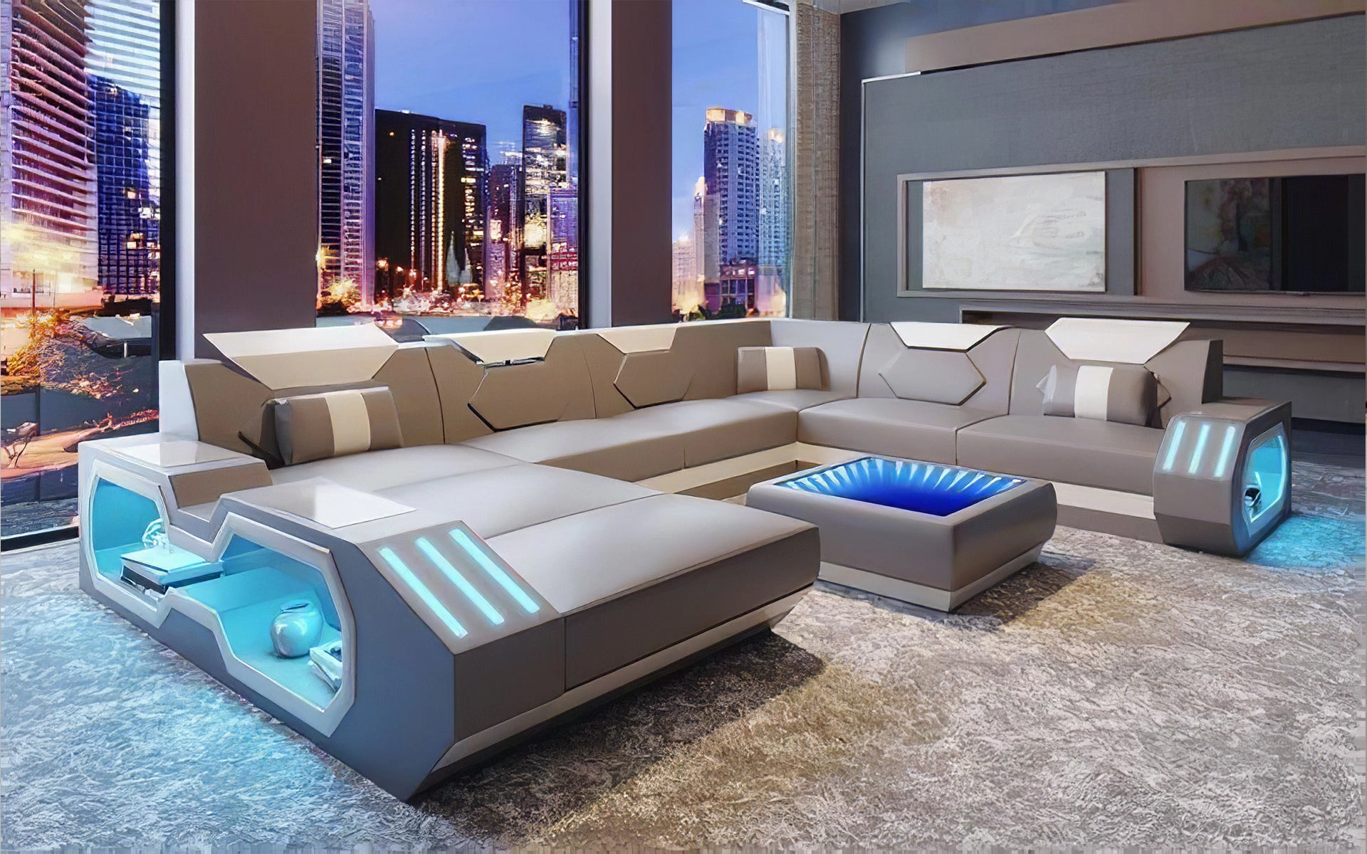 Sahara Modern Leather Sectional with LED Light