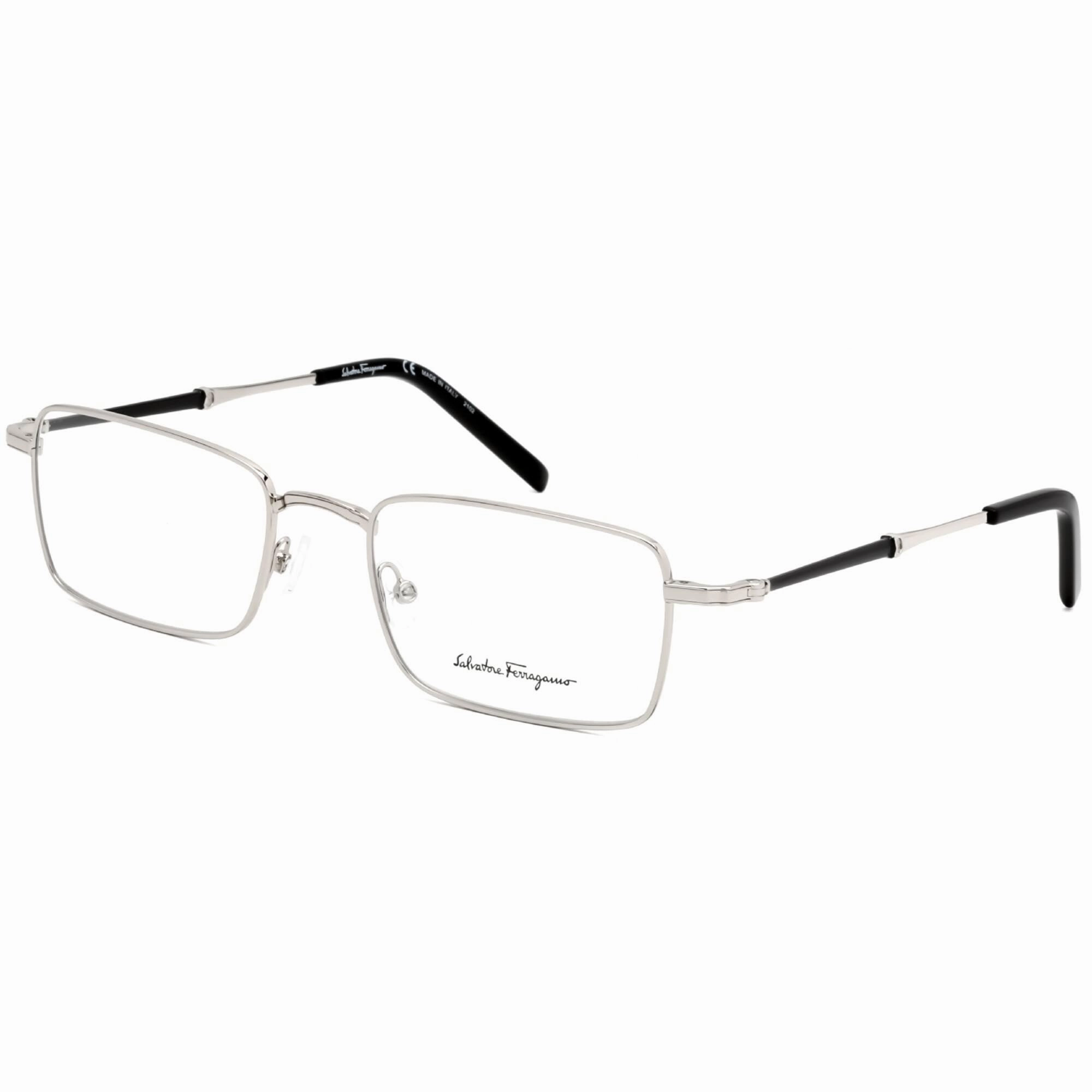 Salvatore Ferragamo Men's Eyeglasses - Full Rim Shiny Silver Metal Frame | SF2212 045
