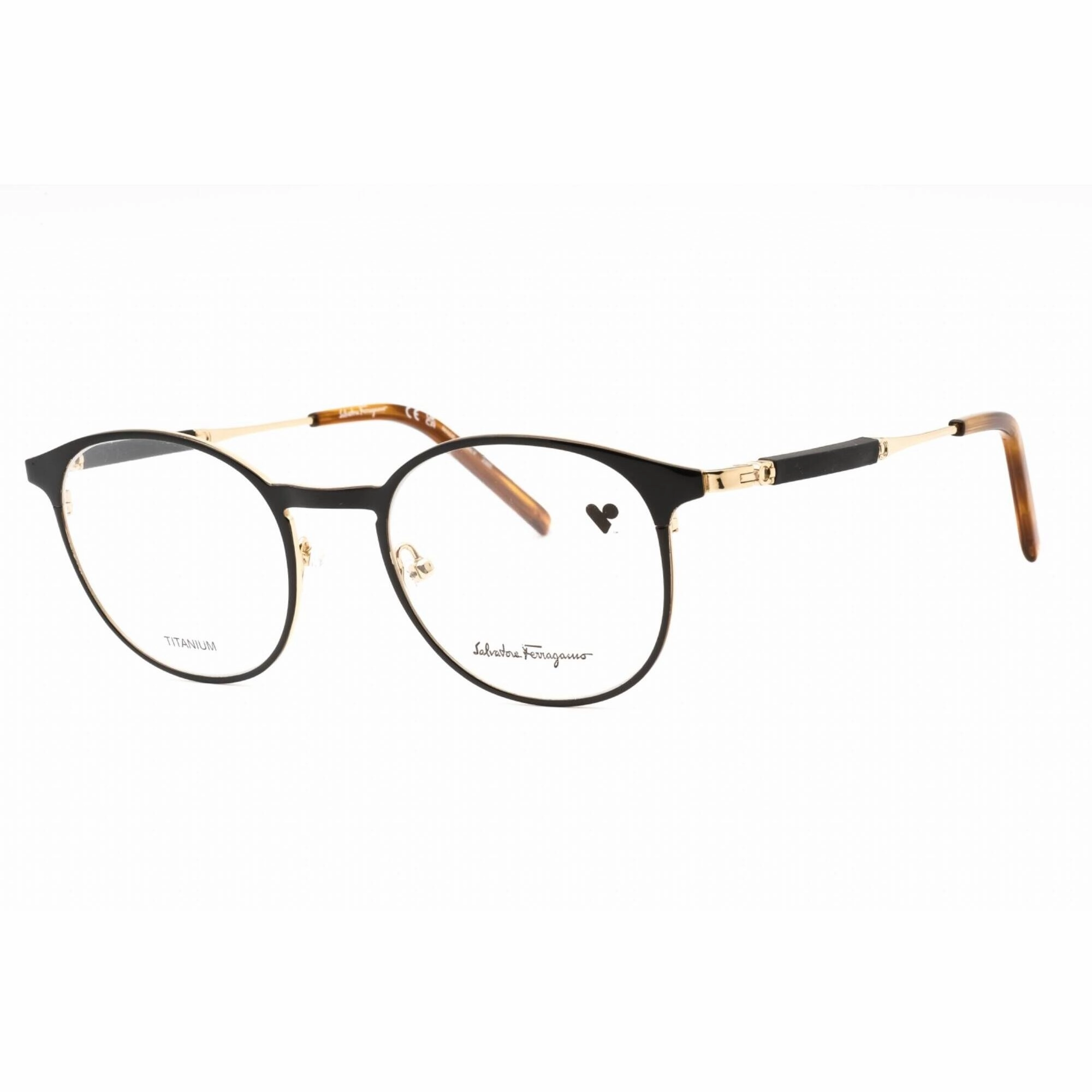 Salvatore Ferragamo Men's Eyeglasses - Gold/Black Round Titanium Frame | SF2567 733