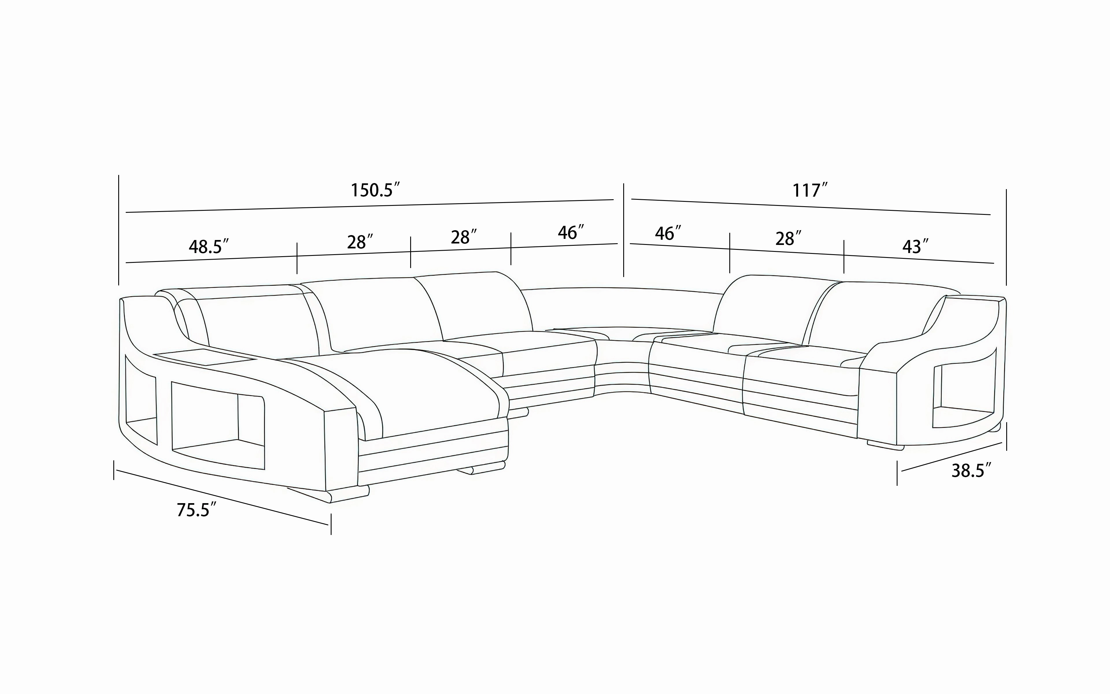 Saturn Modern Leather Sectional with Shaped Chaise