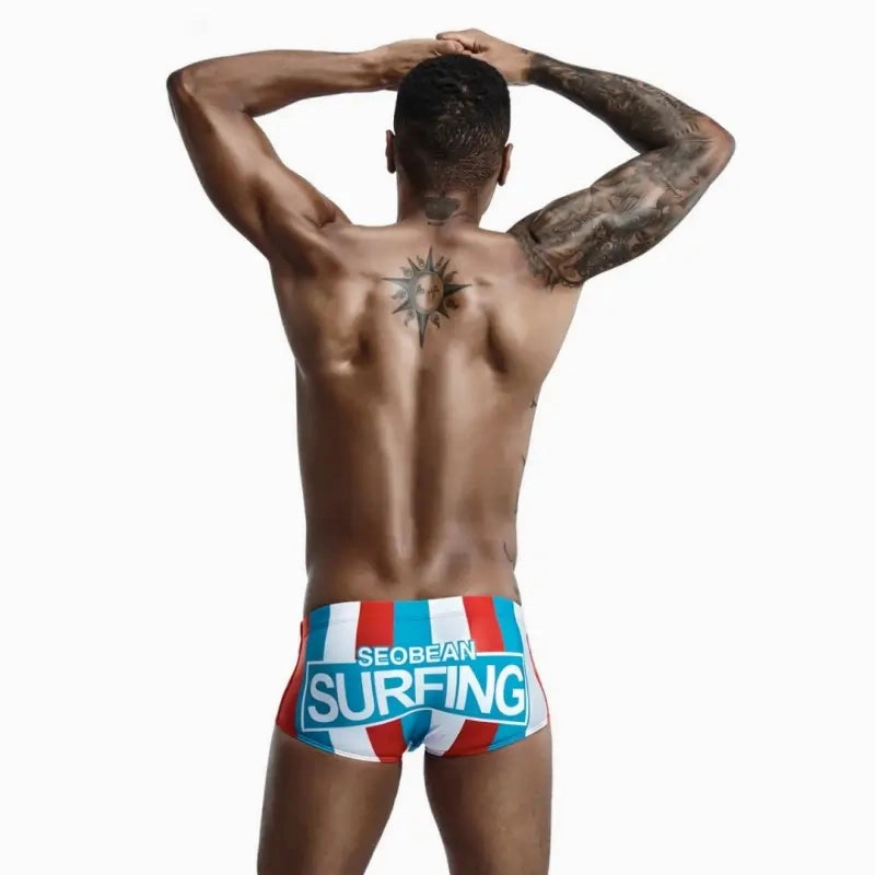 Seobean Men's Low-Rise Stripe Swim Trunks 90807