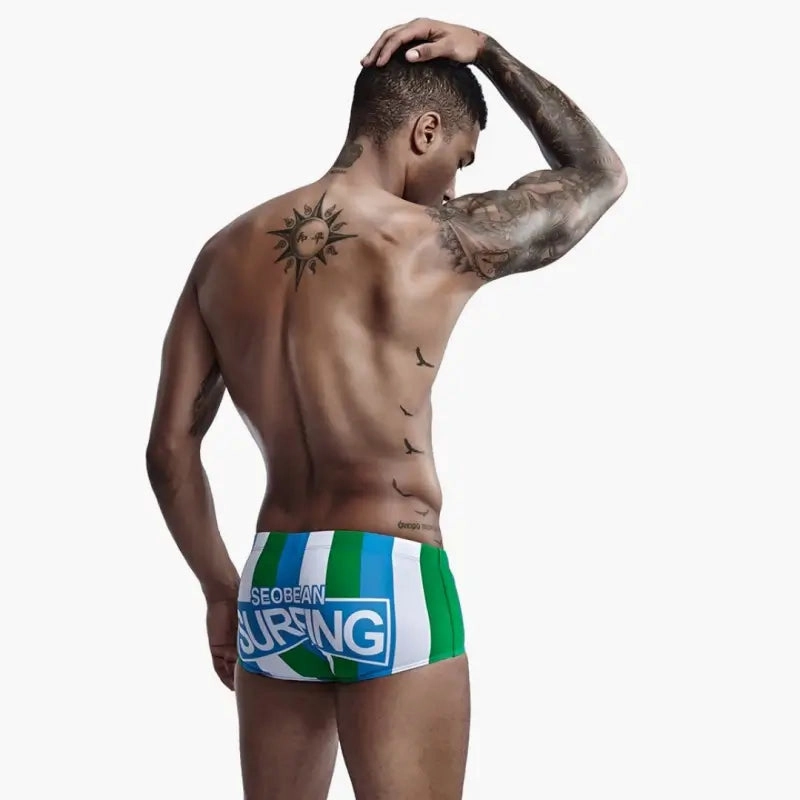 Seobean Men's Low-Rise Stripe Swim Trunks 90807