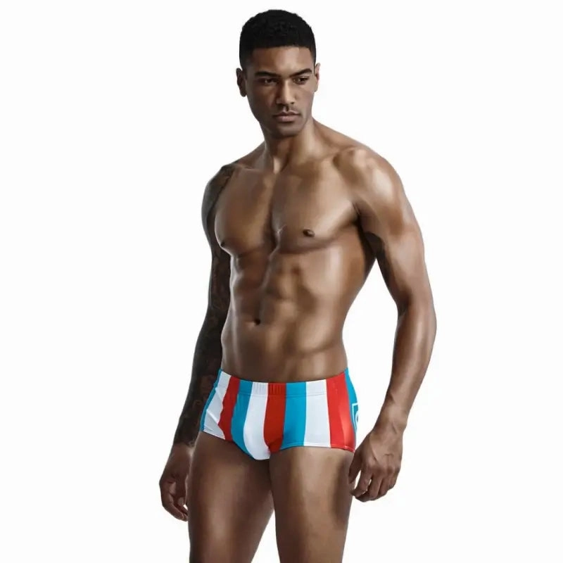 Seobean Men's Low-Rise Stripe Swim Trunks 90807