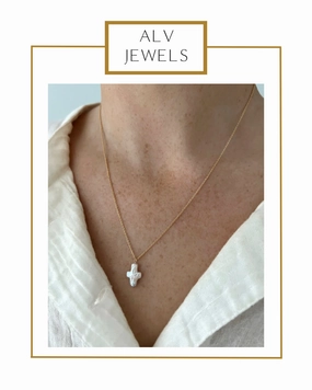 Single Pearl Cross Chain Necklace | ALV Jewels