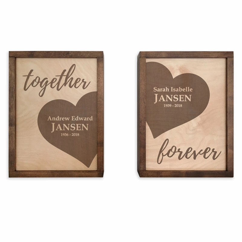 Together Forever Hearts as One Wall Mounted Wood Companion Urn Set