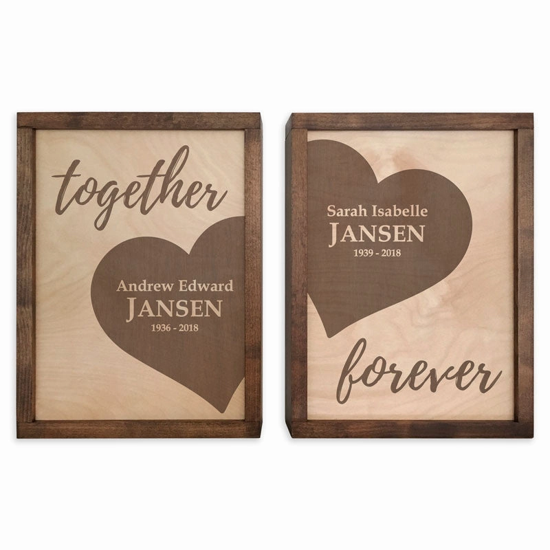Together Forever Hearts as One Wall Mounted Wood Companion Urn Set