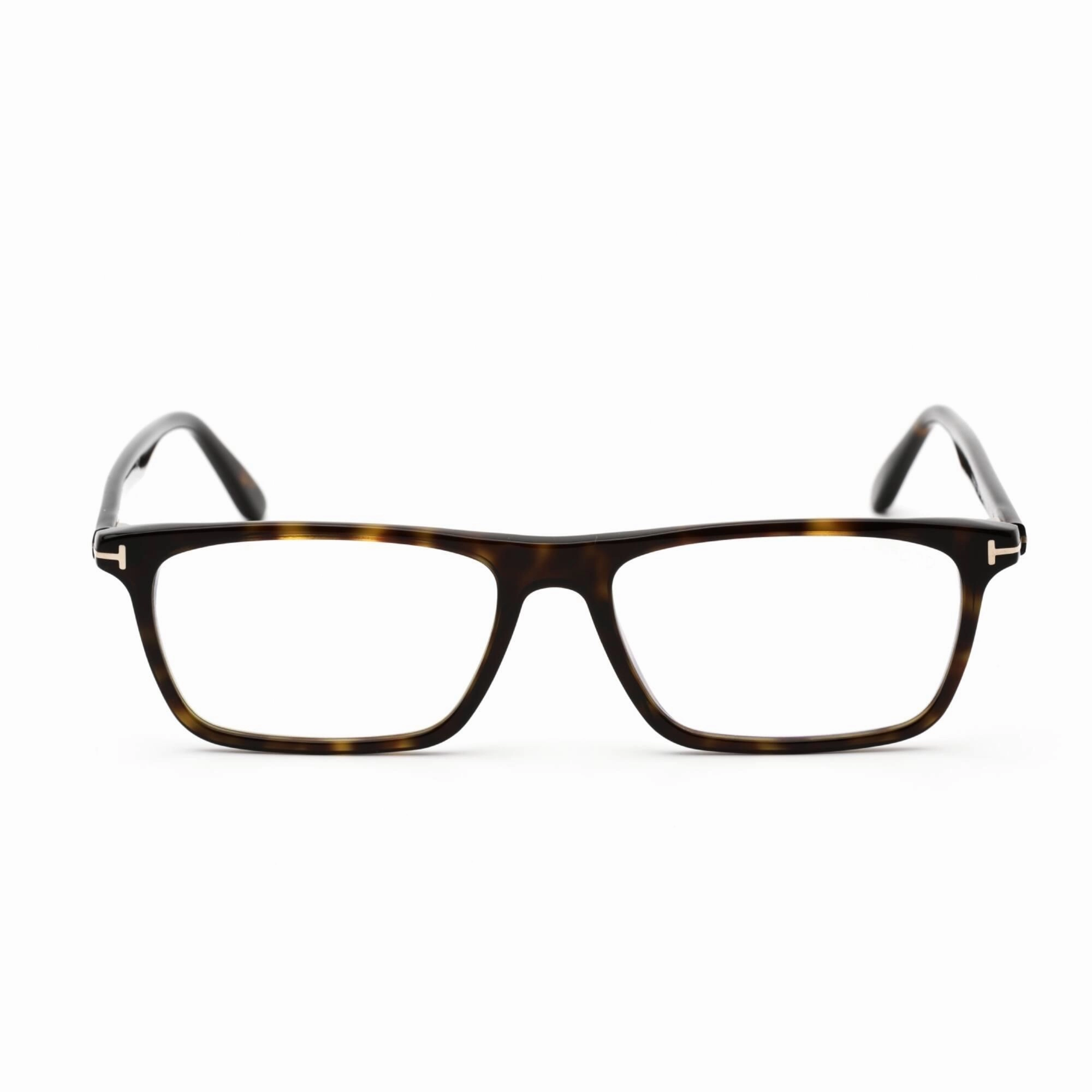 Tom Ford Men's Eyeglasses - Rectangular Shape Dark Havana Plastic Frame | FT5681-B 052
