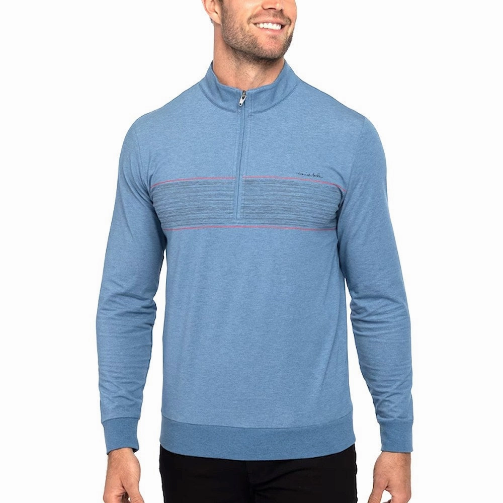 TravisMathew Splash of Color Golf Pullover Heather Mid Blue - SS23 Men