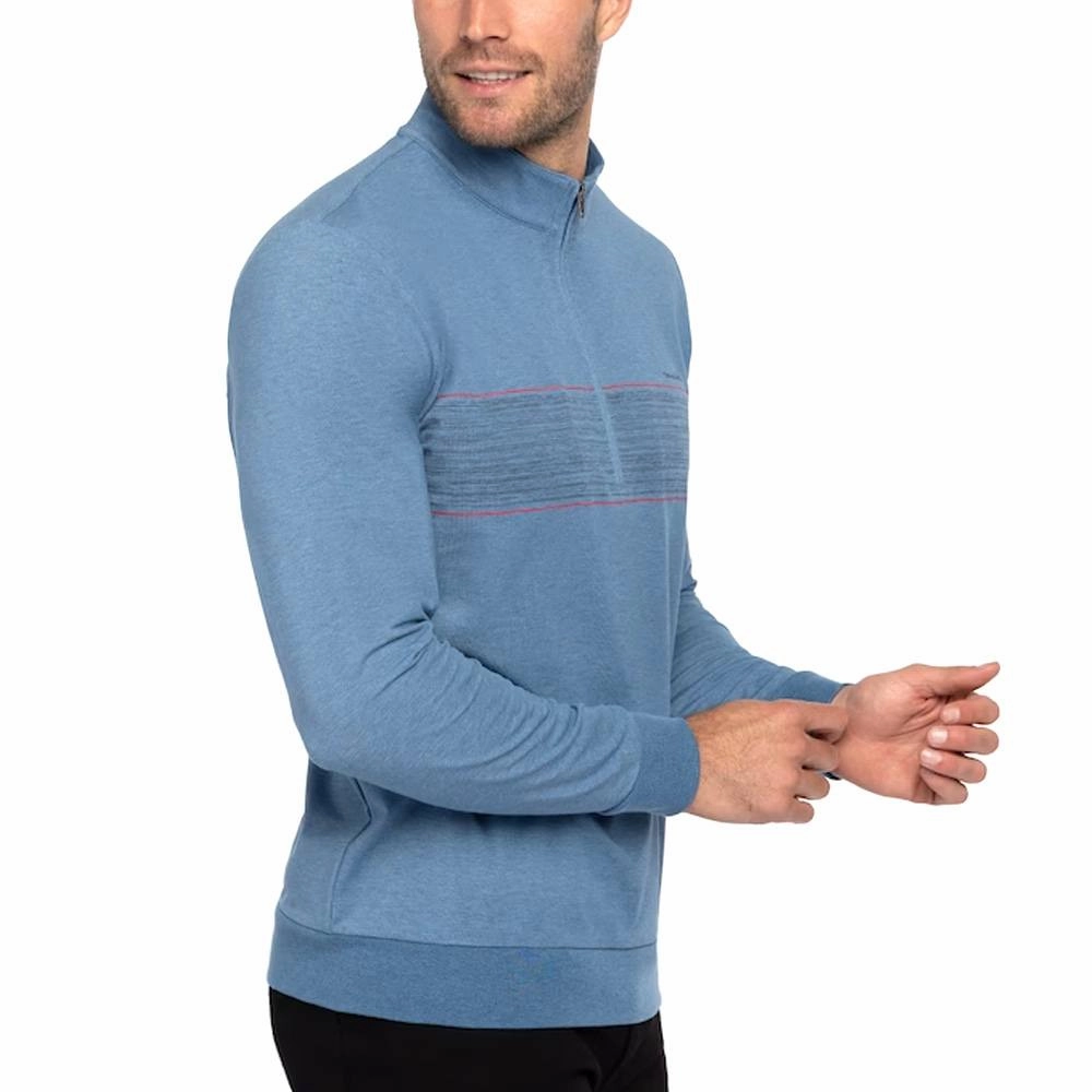 TravisMathew Splash of Color Golf Pullover Heather Mid Blue - SS23 Men