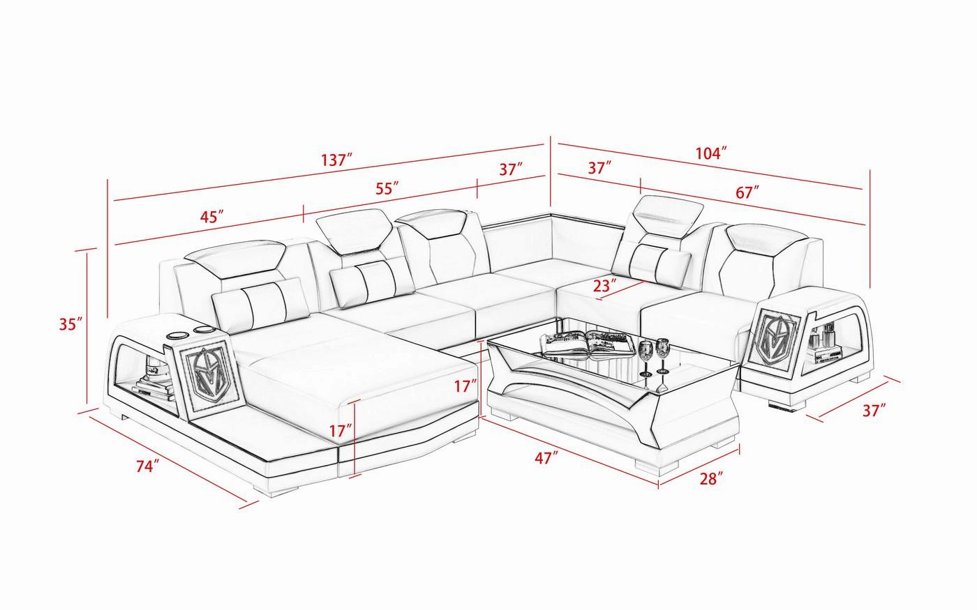 Vincenzo Futuristic Modern Sectional With Illuminating LED