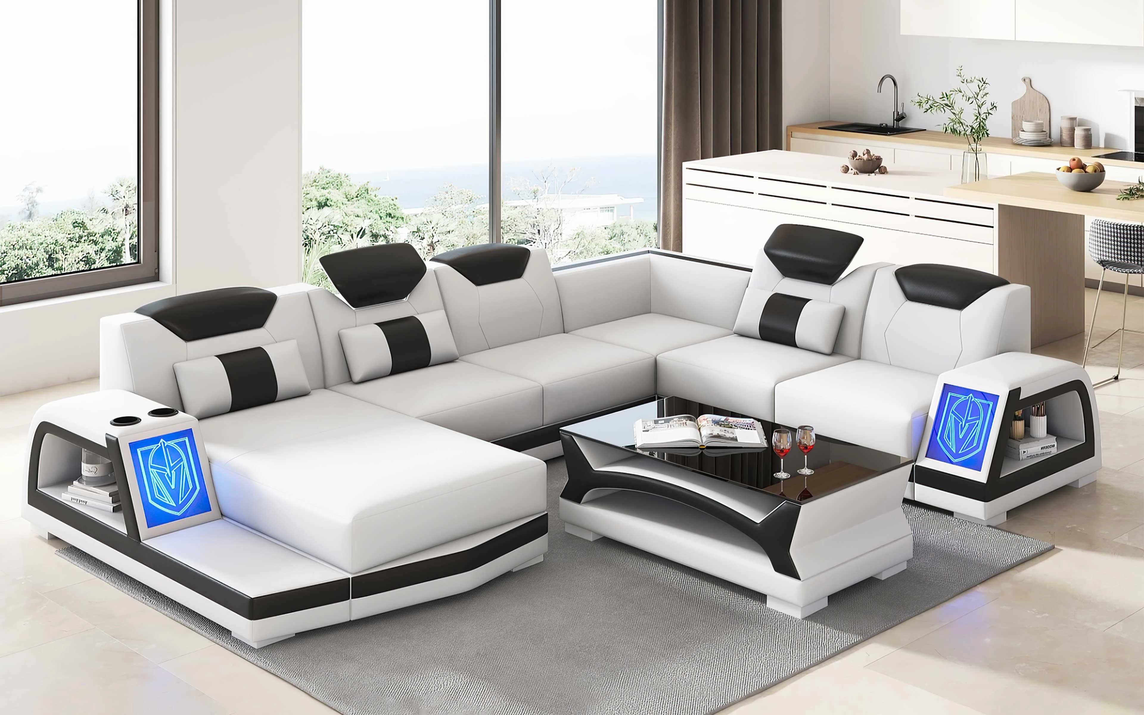 Vincenzo Futuristic Modern Sectional With Illuminating LED