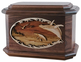 Whale Wood Cremation Urn with Dimensional Inlay Art