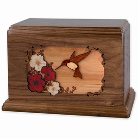 Wood Companion Urn with 3 Dimensional Inlay Art Scene